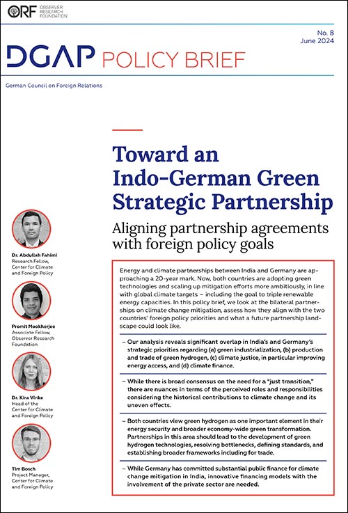 Toward an Indo-German Green Strategic Partnership: Aligning Partnership Agreements with Foreign Policy Goals  